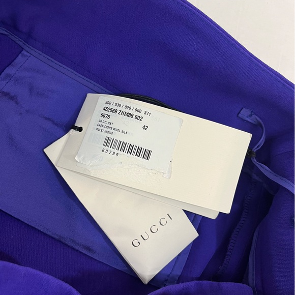 Gucci Cady Crepe GG Belt Buckle Wool Silk Trouser Size 42 NWT Violet Indigo - Picture 4 of 7